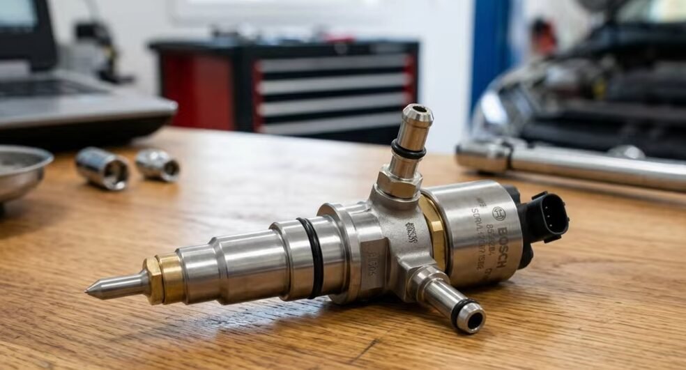 Injecteur de carburant automobile propre, avec sa buse de pulvérisation et son connecteur électrique